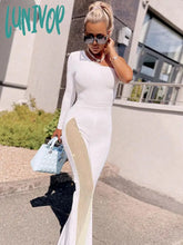 Lunivop Sexy Mesh Patchwork One Shoulder Playsuits Women Elegant Solid Skinny Flare Pants Jumpsuit